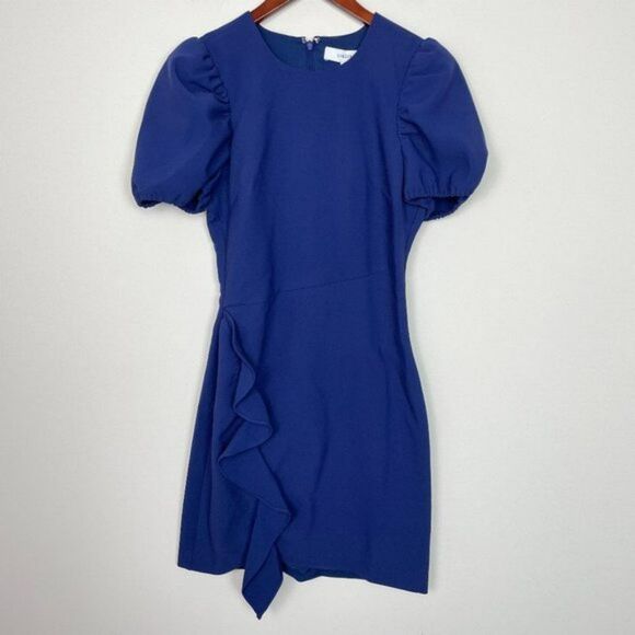 Likely x Revolve Malta Ruffle Puff Short Sleeves Mini Wedding Guest Dress Blue 2 - Picture 2 of 12
